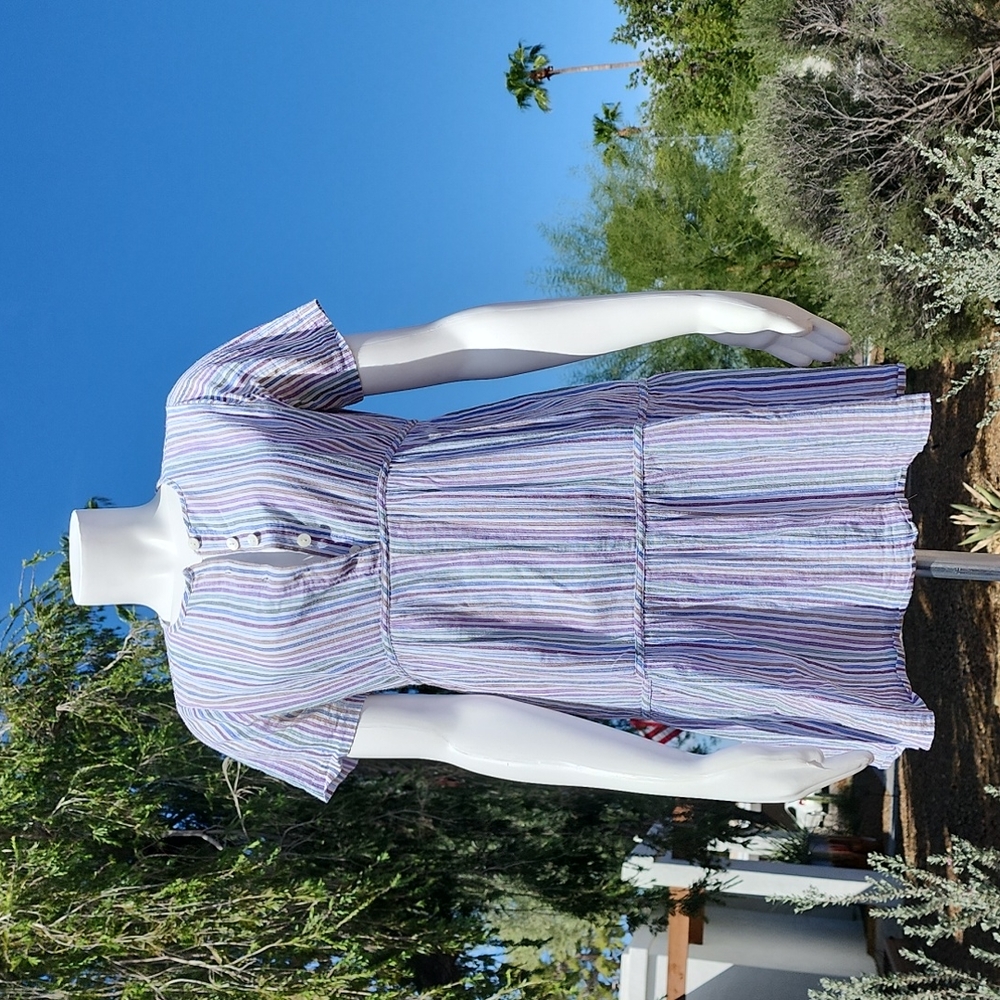 MADEWELL Striped Tiered Mini Dress XS Babydoll Swing Tunic Ruffle 100% Cotton - Picture 14 of 15
